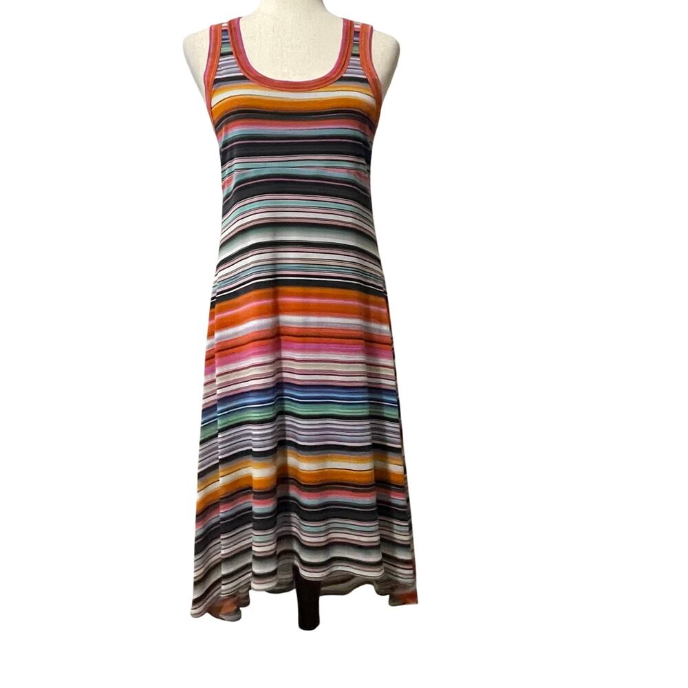 Karen Kane Women's M Striped Hi-Lo Mesh Dress Multicolor Sleeveless Resort